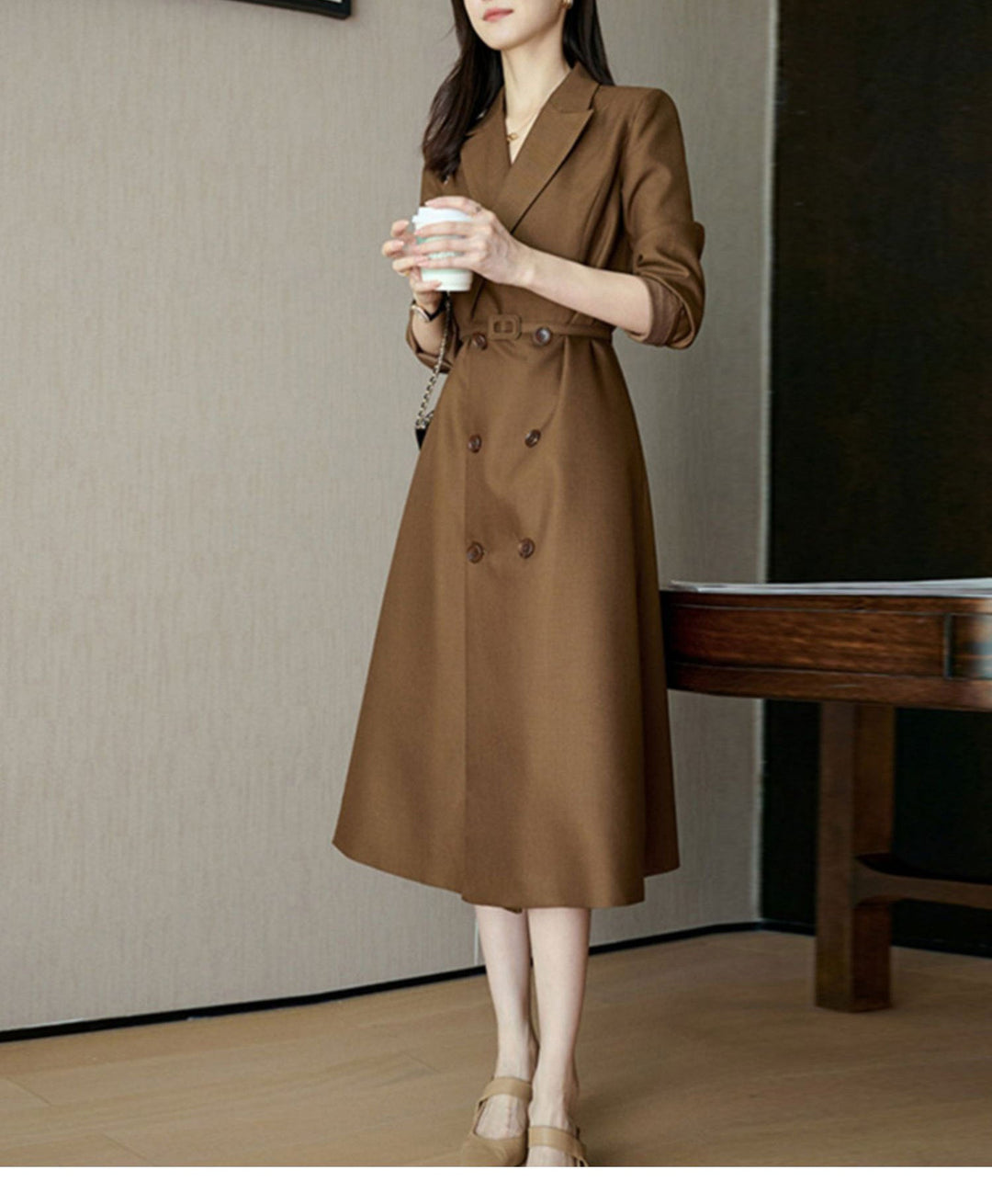 Dam elegant trenchcoat med Double knappslå och midjebälte
