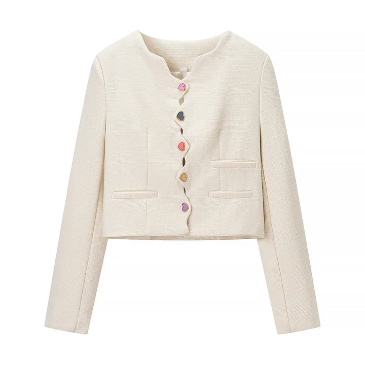 Dam cropped Bouclé jacka med vågig knäppning och heart appliqués