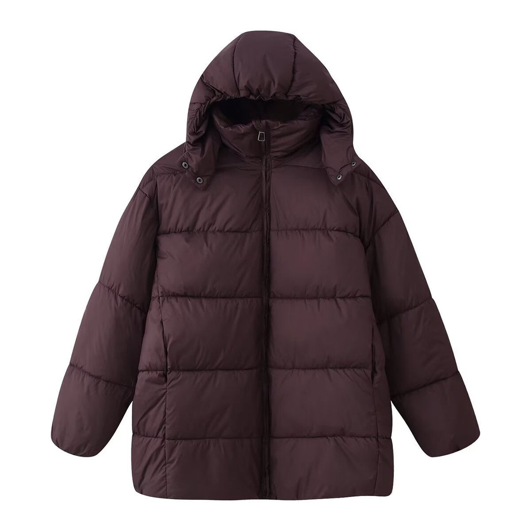 Dam Oversized Vadderad Kappa med Huva och Quiltad Termisk Filling