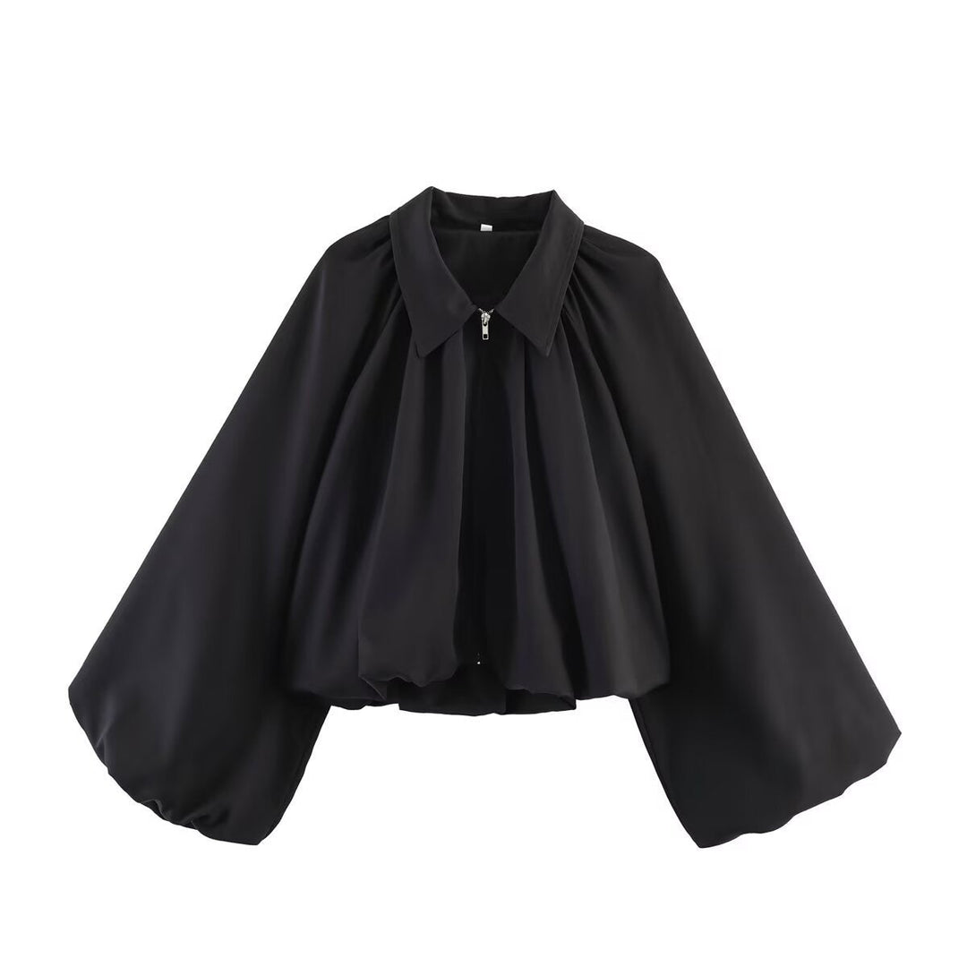 Dam Kort Cape Jacka med Wide Batwing Ärm och Gathered Yoke