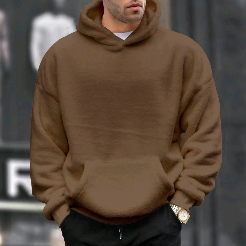 Herr Mysig Oversized Luvtröja Gjord av Teddy Fleece med Känguruficka