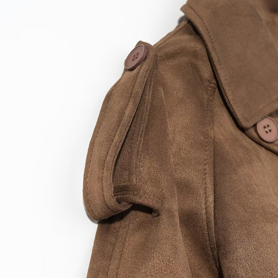 Dam elegant lång midja trenchcoat med Double-Breasted knappslå och Flared fåll