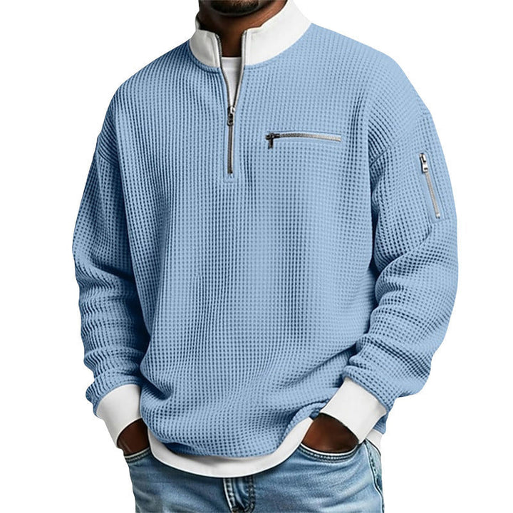 Herr Sportig Kvartsdragkedja Pullover med Textured Mönster