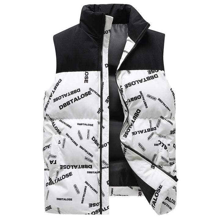Herr Urban Quiltad Puffer Väst med Hög Krage, Kontrast Axel Section och Heltäckande Logo Tryck