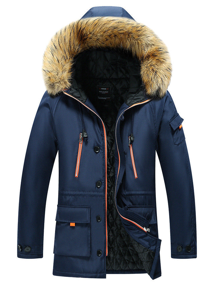 Herr Urban Vinter Parkas i Fält Stil med Avtagbar Imitation Päls Kant och Multifunktionell Fickor