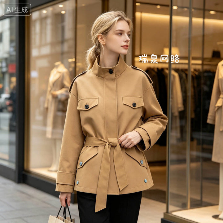 Dam Kort Utilityjacka med Waist Belt och Shoulder Flaps