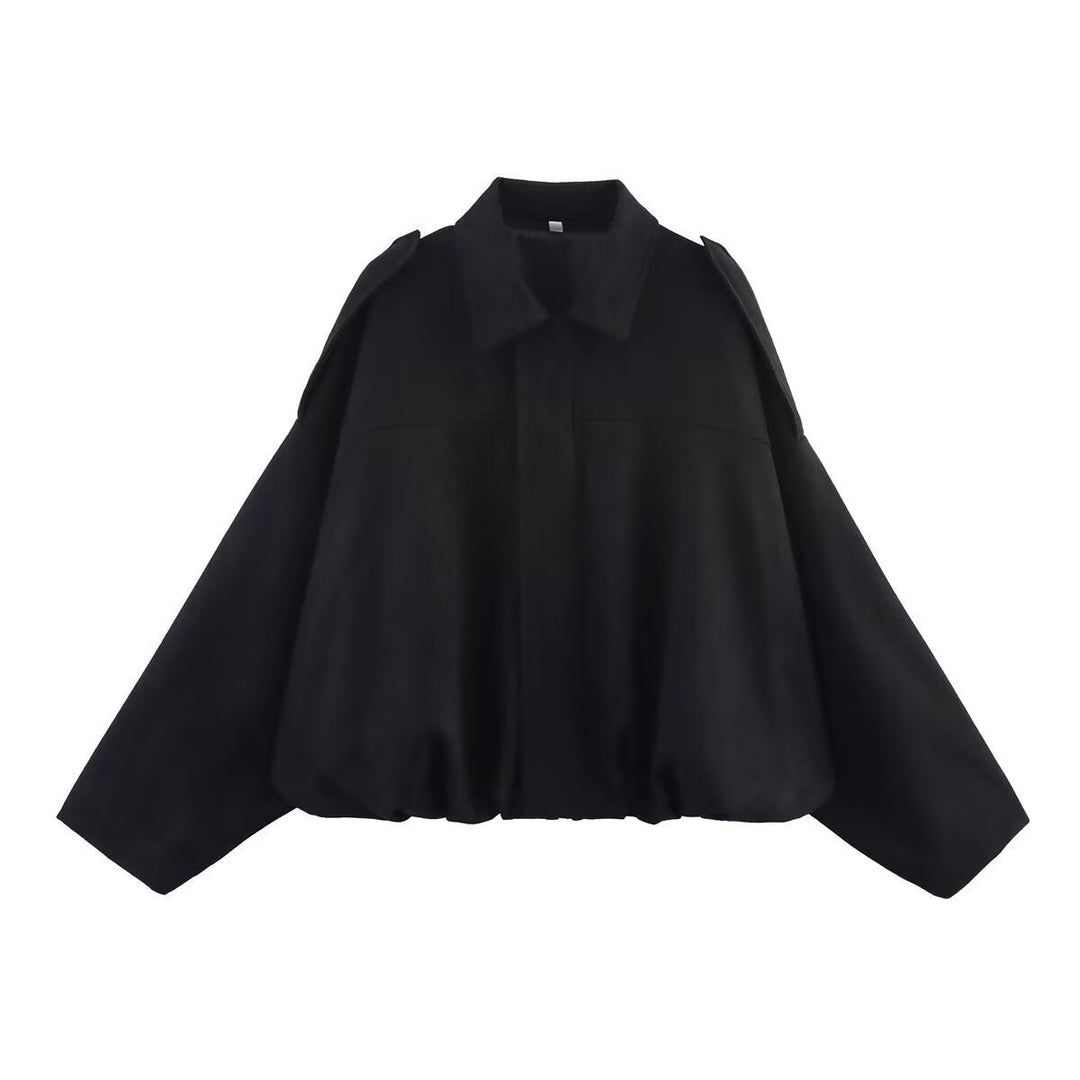 Dam Kort-Skärning Oversized Cape Kappa med Balloon Fåll och Axel Flaps