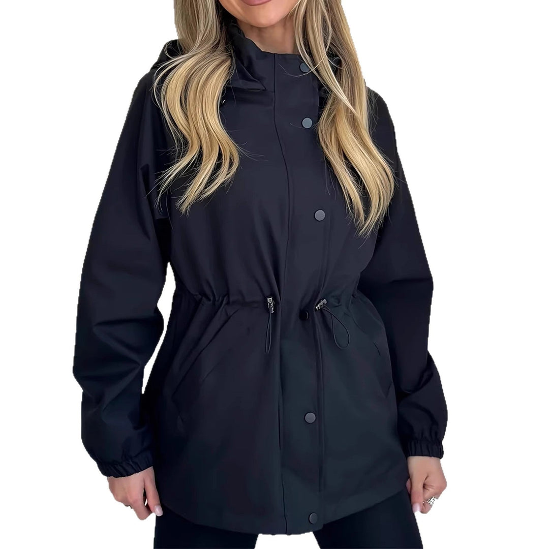 Dam vattenavvisande kort Parka med huva, dragsko och Snap knappslå