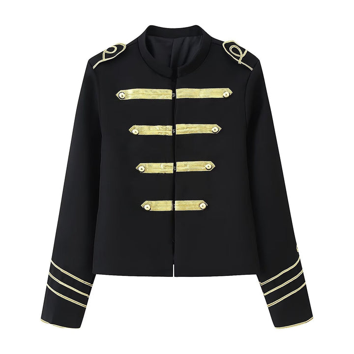 Dam Kort Military-Stil Blazer med Guld Kant Application