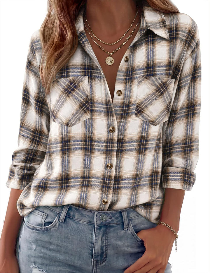 Dam Rutig Oversized Flanell Skjorta Jacka med Bröst Fickor