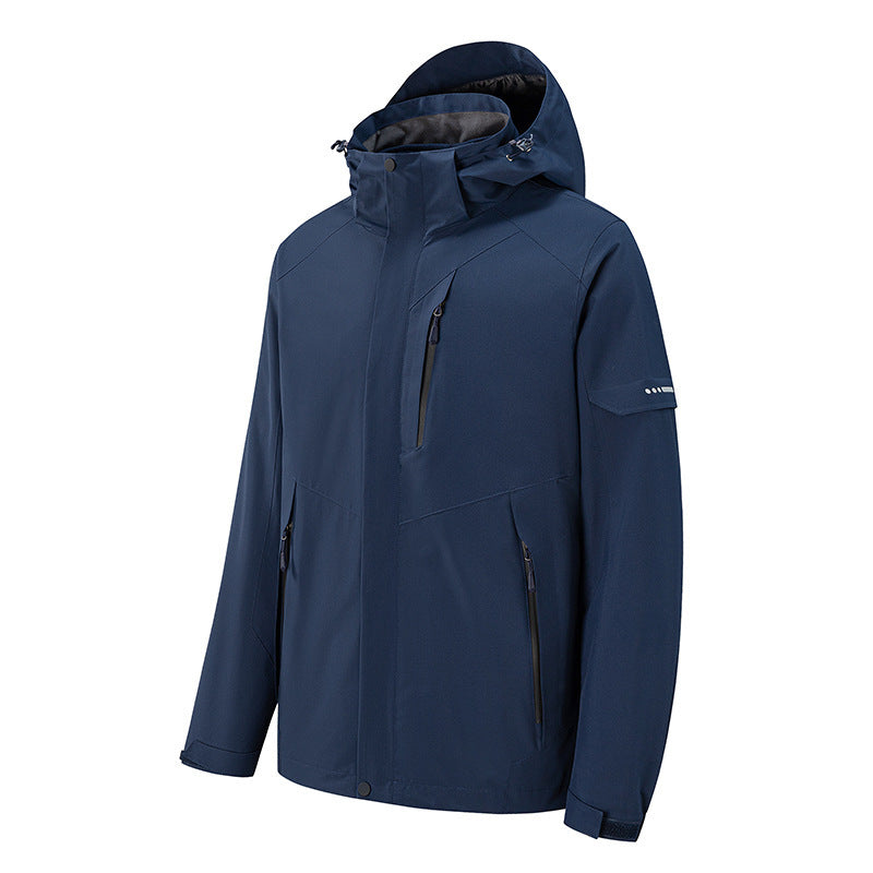 Herr Vattentät Three-Layer Softshell Utomhus Jacka med Justerbar Huva och Welded Dragkedjor