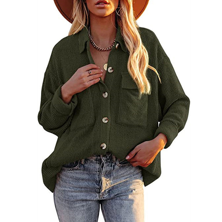 Dam oversized Fine stickad Shirt jacka med knäppning och Brusttaschen