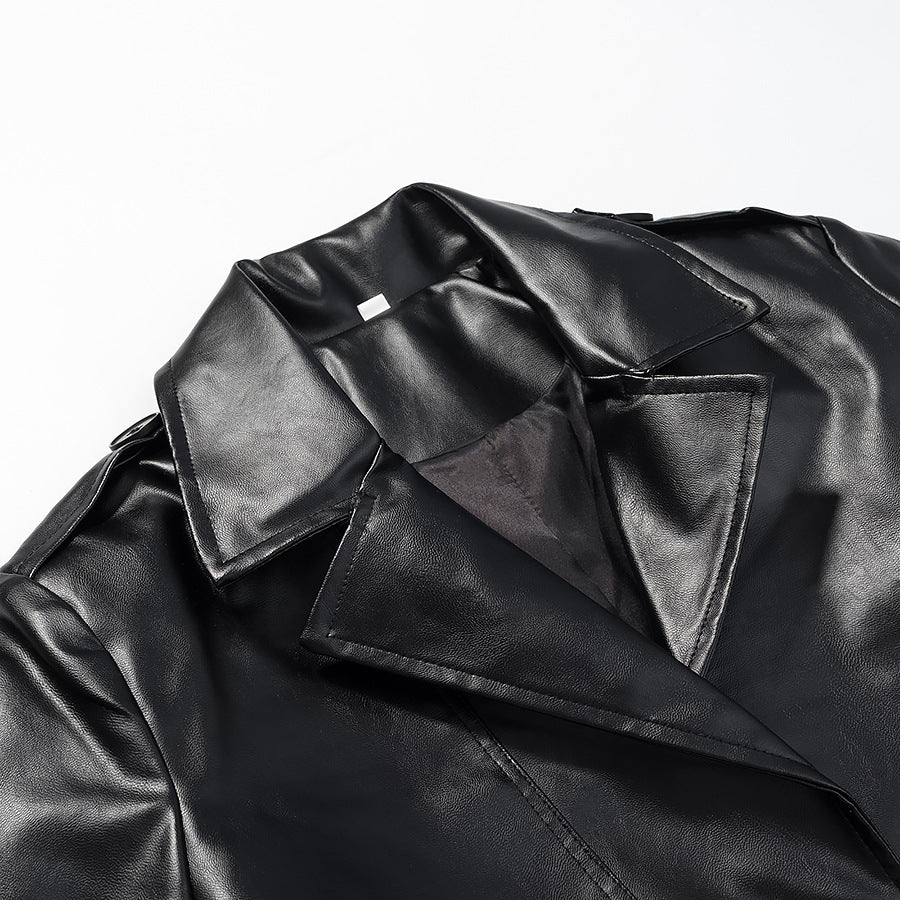 Dam längre trenchcoat in läderlook med knytband och Epaulettes