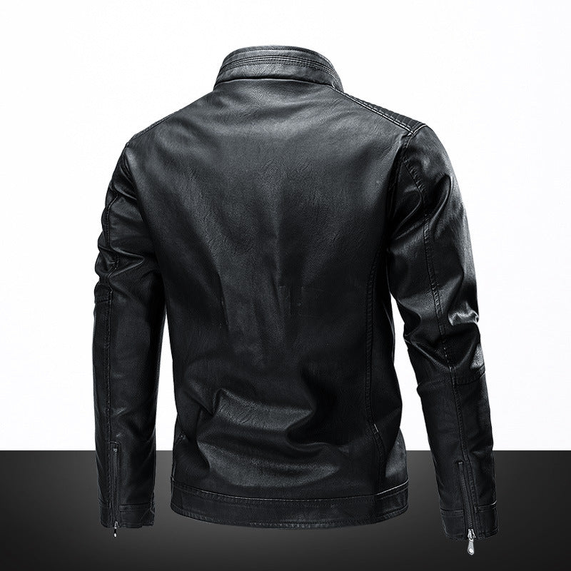 Herr Slim-Fit bikerjacka i läderlook med ståkrage och quiltad Axel Utrymme