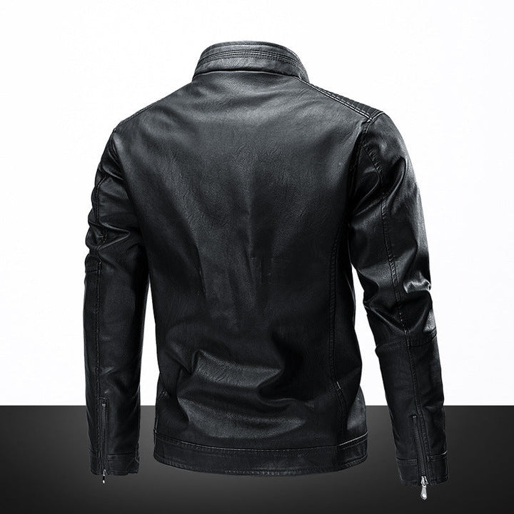 Herr Slim-Fit bikerjacka i läderlook med ståkrage och quiltad Axel Utrymme