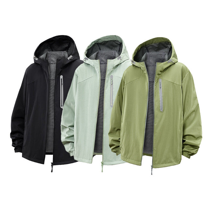 Herr Lätt med Huva Vindjacka med Water-Repellent Membrane och Reflective Fickor med Dragkedja