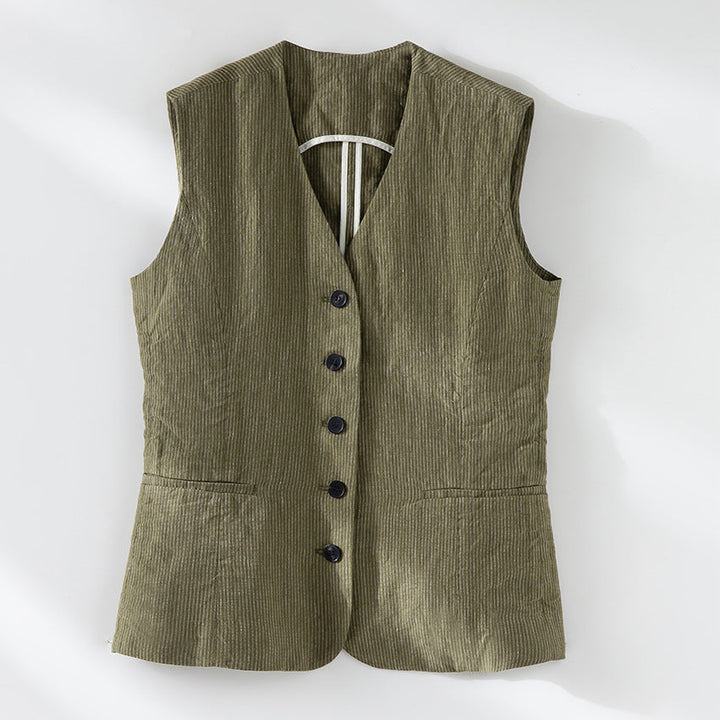 Dam skräddad Cord Waistcoat med V-ringning och utanpåfickor