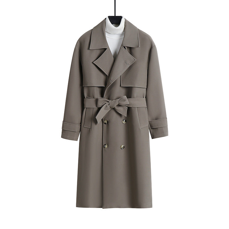 Dam lång skräddad trenchcoat med vid Shawl krage och knytband