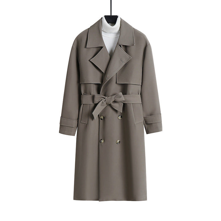 Dam lång skräddad trenchcoat med vid Shawl krage och knytband
