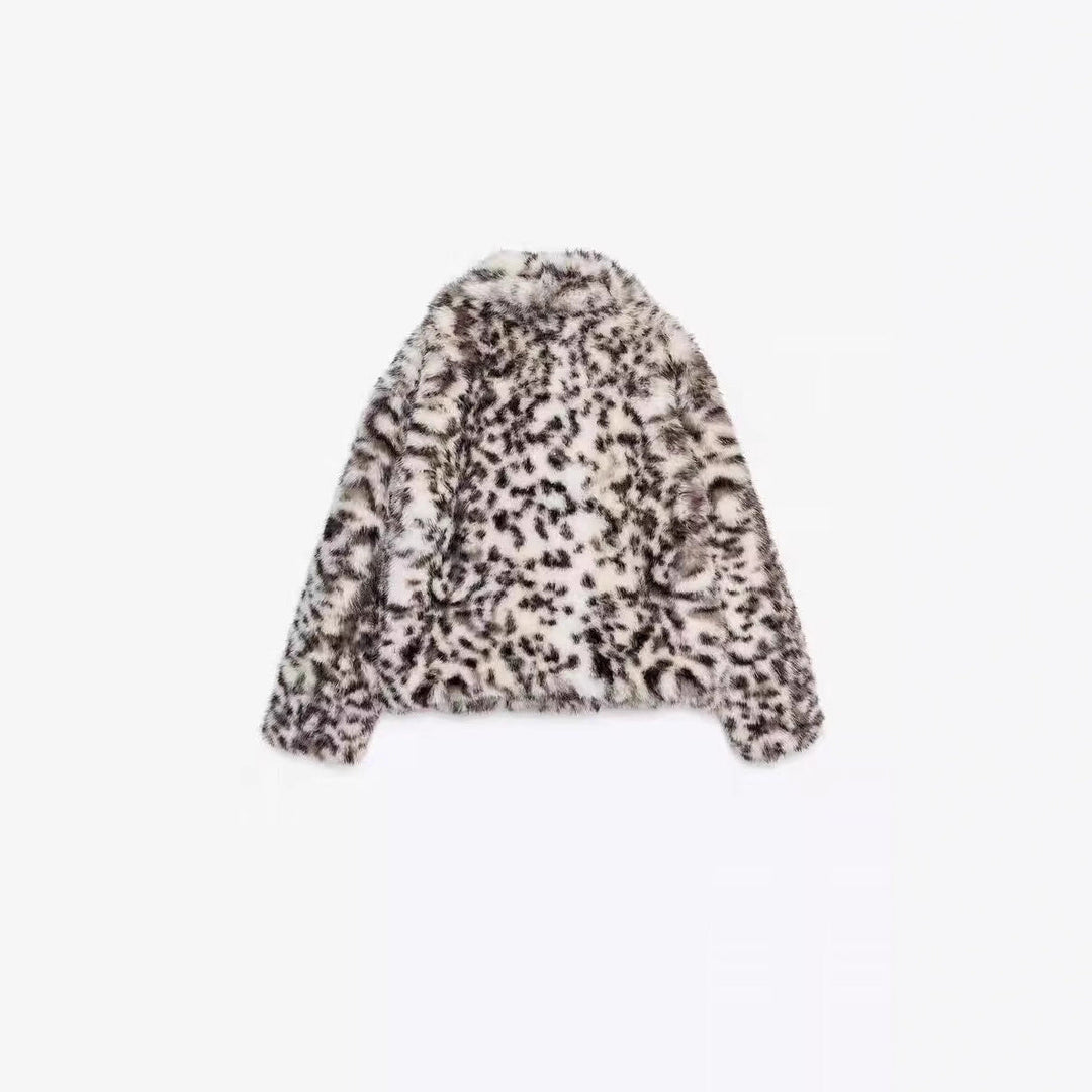 Dam kort skärning Faux Fur jacka med Leopard tryck