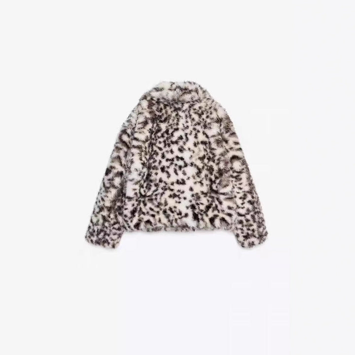Dam kort skärning Faux Fur jacka med Leopard tryck