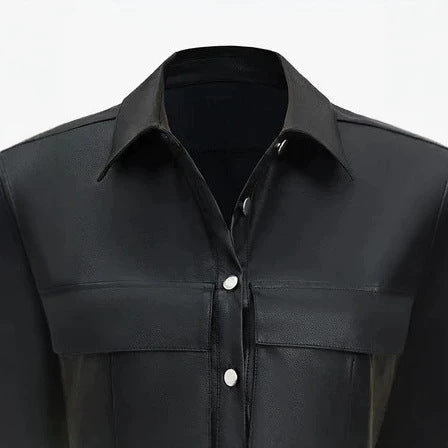 Dam kort ärmlös konstläder väst med oversize Shoulders