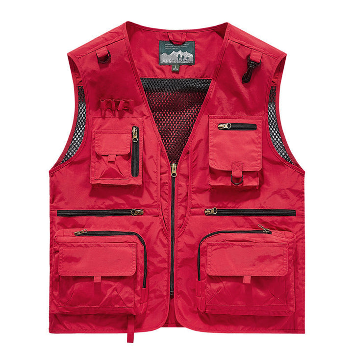 Herr Multifunctional Cargo Utility Väst med Numerous Zippered Fickor och D-Rings