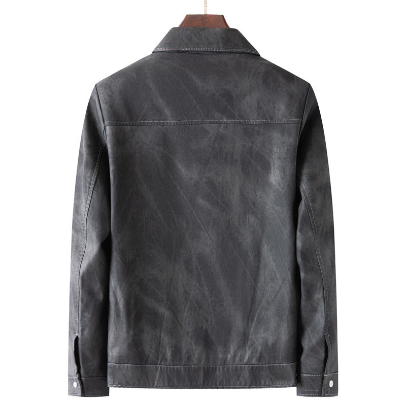 Herr Suede Look Trucker Jacka med Skjorta Krage och Lock Fickor