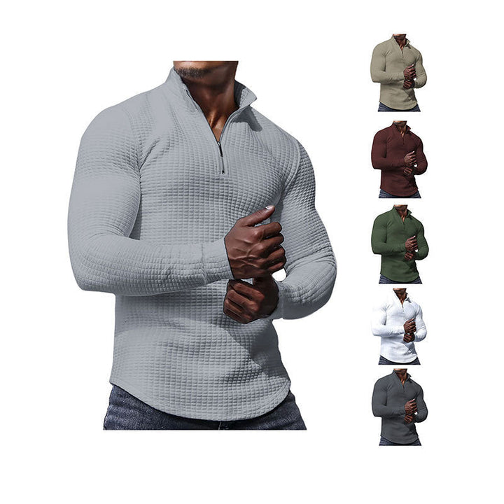 Herr Skräddarsydd Thermo Halv Dragkedja Pullover med Waffle Texture och Ståkrage