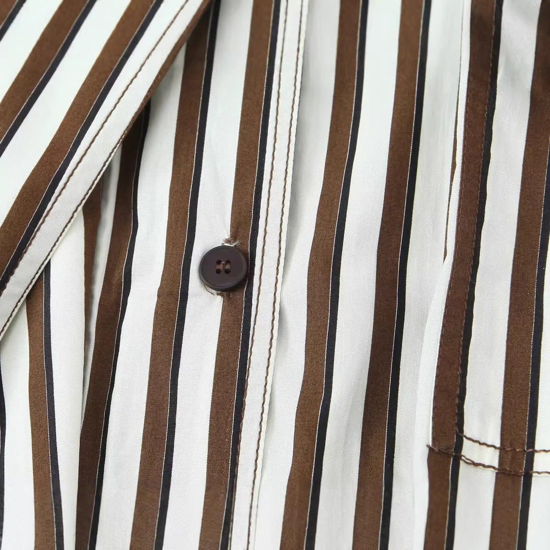 Dam Randig Oversize Övergångsjacka med Stå Krage och Patch Breast Ficka