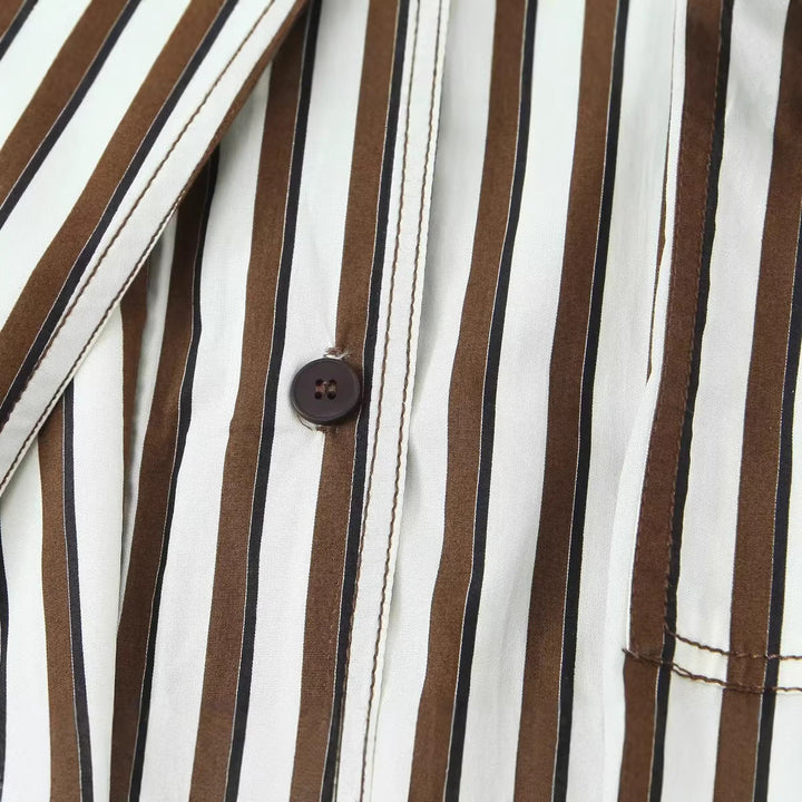 Dam Randig Oversize Övergångsjacka med Stå Krage och Patch Breast Ficka