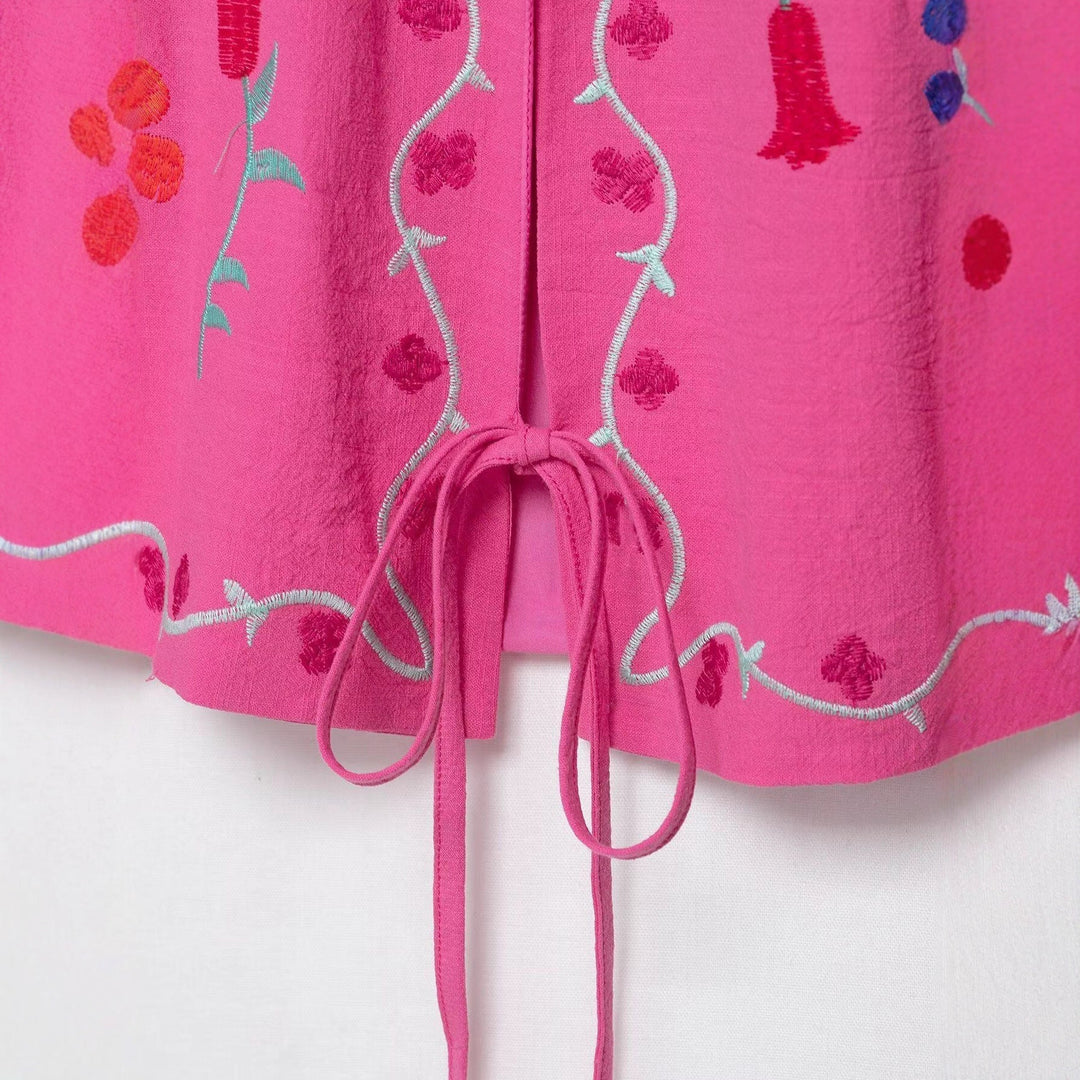Dam Embroidered Kimono Jacka med Tie Belt och Blommig Application