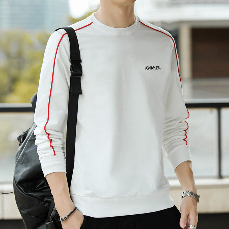 Herr Crewneck College-Tröja med Contrast Piping och Smal Silhuett