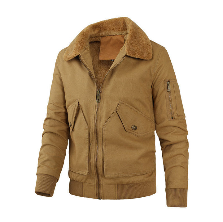 Herr Pilot Jacka Tillverkad av Robust Canvas med Faux Fur Krage och Multi-Pocket Design