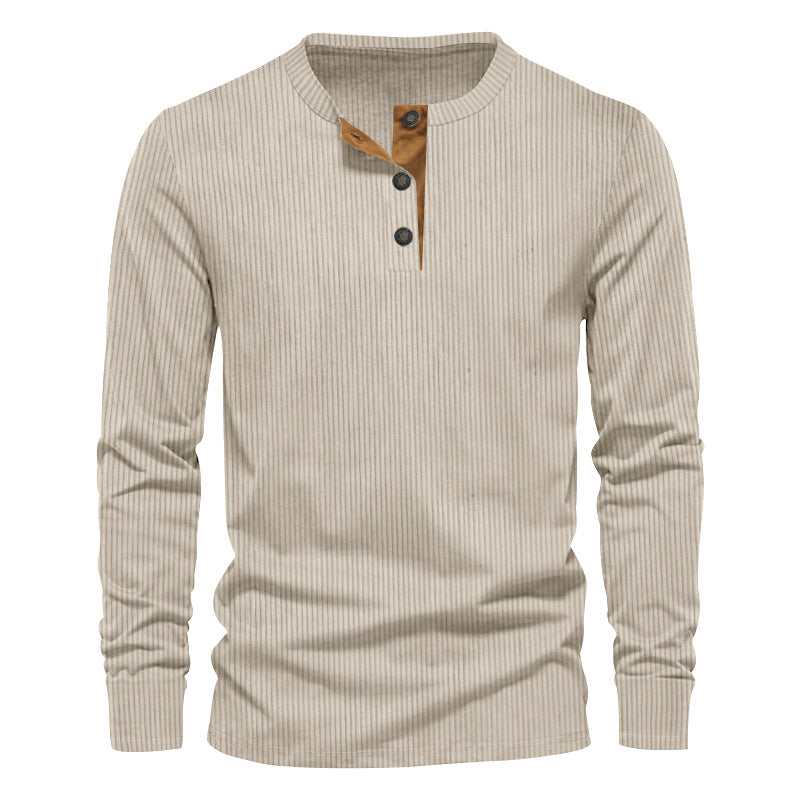Herr Stickad Termisk Henley med Contrast Knapplist och Ribbstickade Muddar