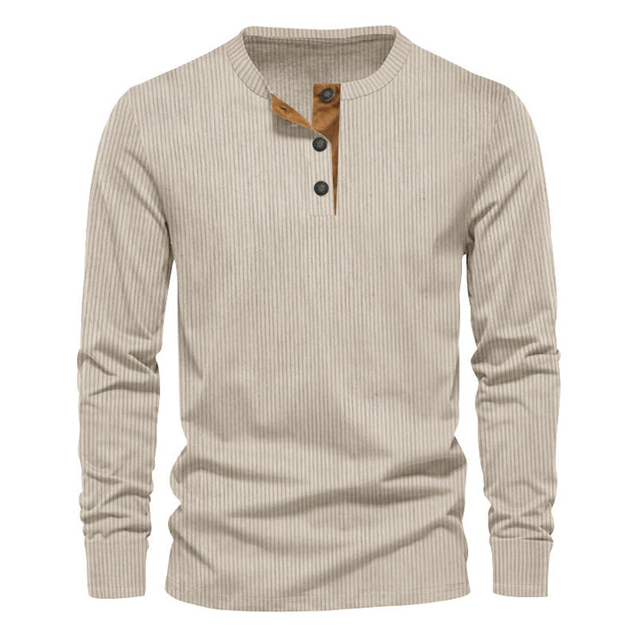 Herr Stickad Termisk Henley med Contrast Knapplist och Ribbstickade Muddar