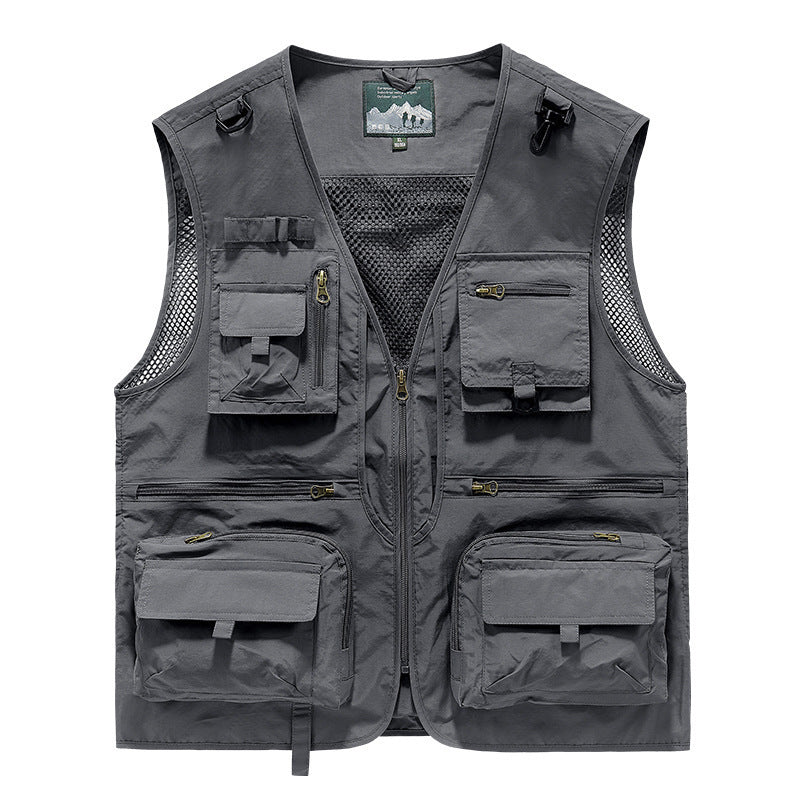 Herr Utility Väst med Multi-Functional Fickor, Mesh Ventilation, och Dragkedjestängning