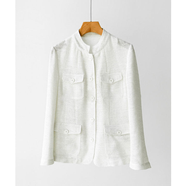 Dam modern Boucle jacka med praktiska fickor