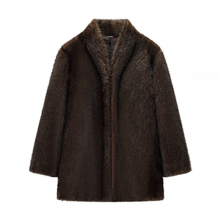 Dam kort skärning Faux Fur kappa med Shawl krage och Straight skärning