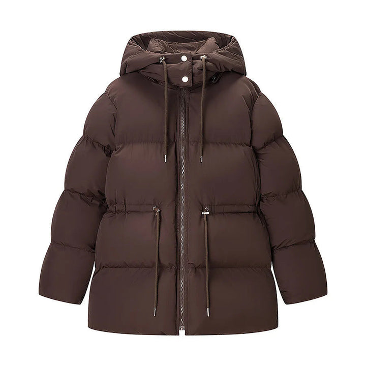 Dam vadderad quiltad jacka med huva, drawstring waist och two-way dragkedja