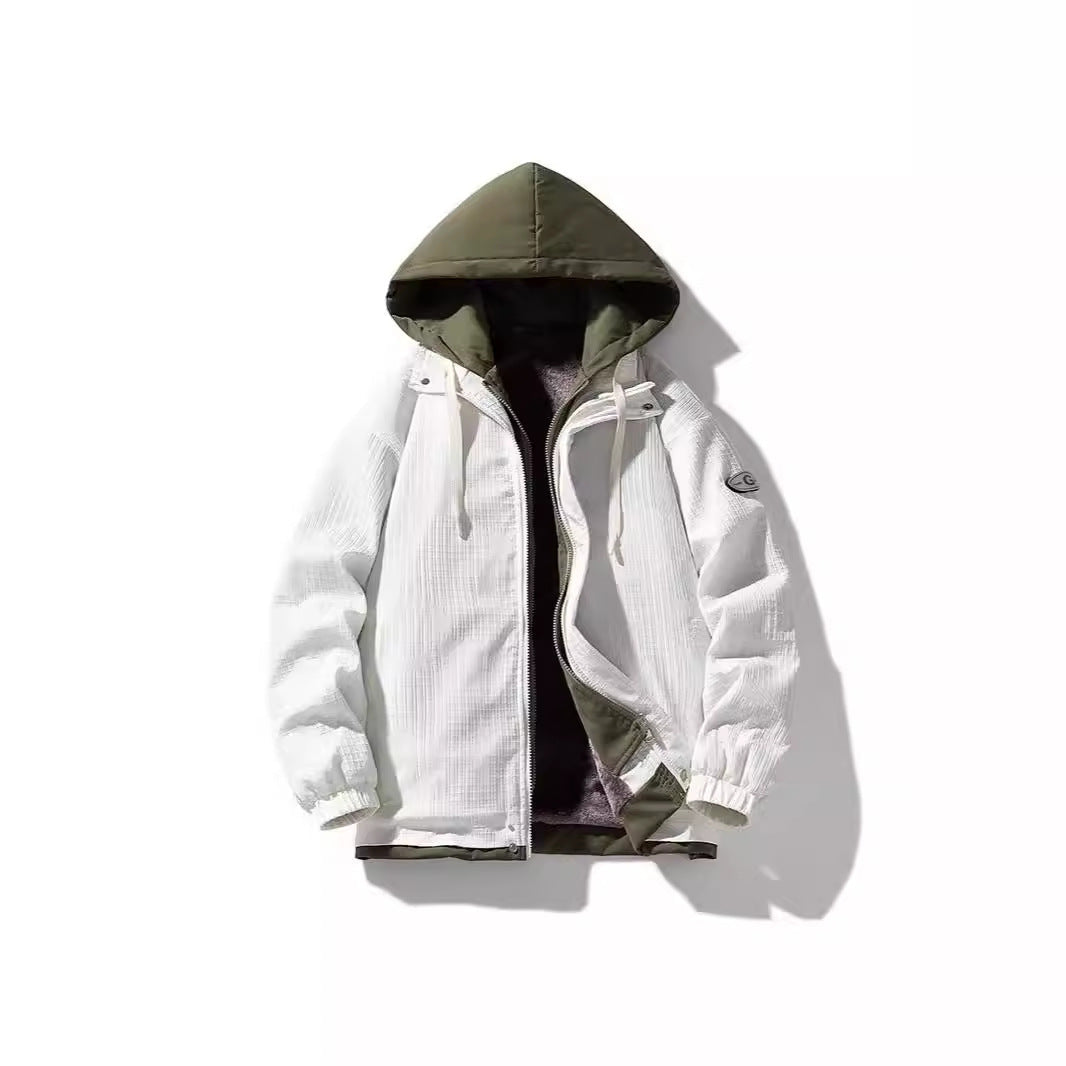 Herr Two-Layer Luvtröja med Fleece Foder och Allover Sketch Tryck