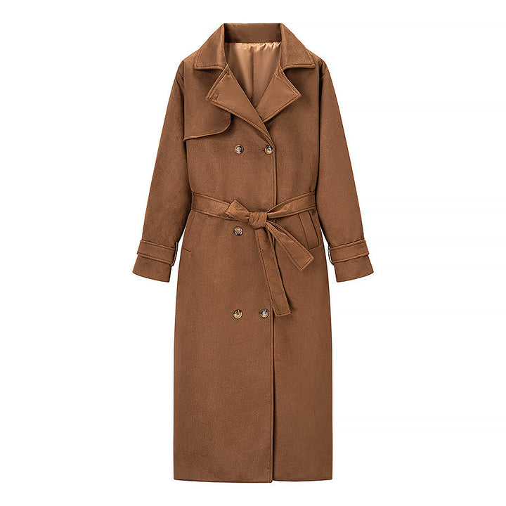 Dam lång Double-breasted kappa in trenchcoat stil med midjebälte och ärm Tabs