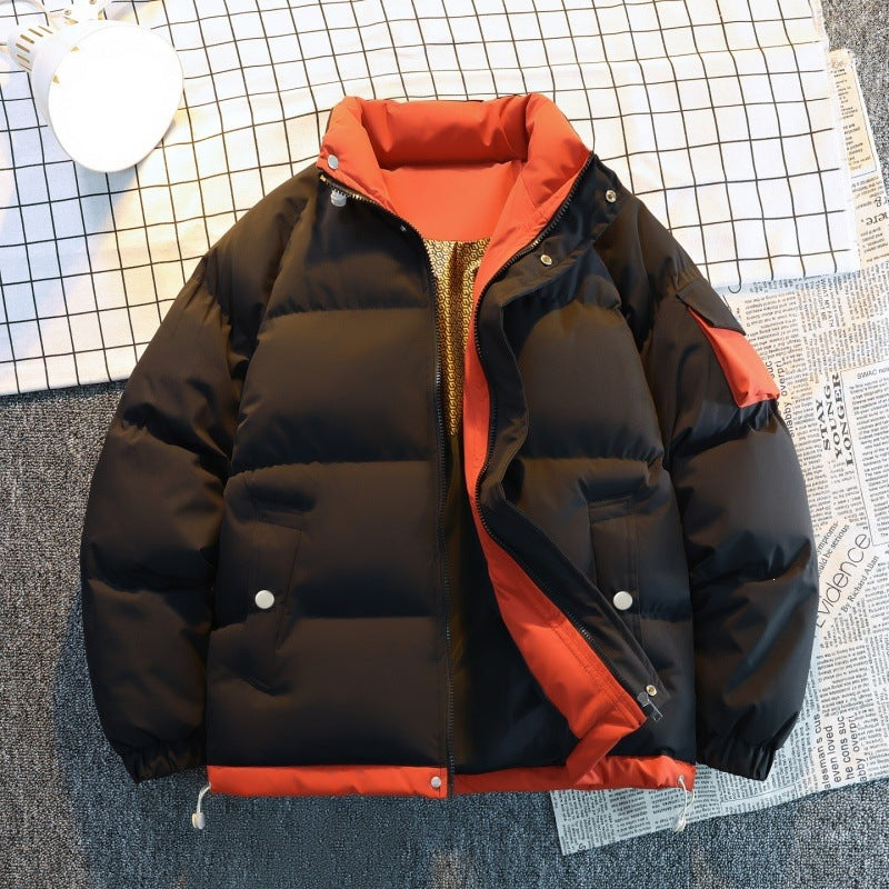 Herr Isolerad Oversized Puffer Jacka med Kontrast Foder, Arm Ficka &amp; Dragsko