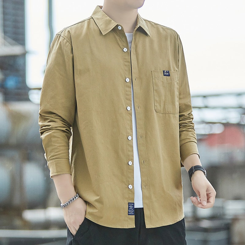 Herr Bomull Overshirt i Casual Look med Bröstficka &amp; Skjortkrage