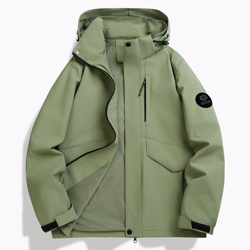 Herr väderproof softshelljacka med meshfoder, justerbar huva och Concealable Dragkedja Knäppslå