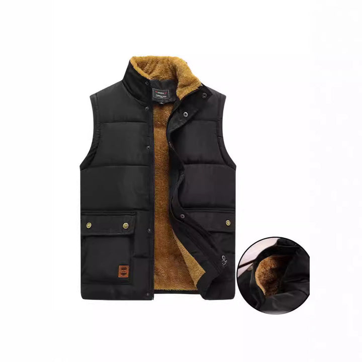 Herr Sleeveless Thermo Quiltad Väst med Cozy Teddy Inre Foder och Utanpåfickor