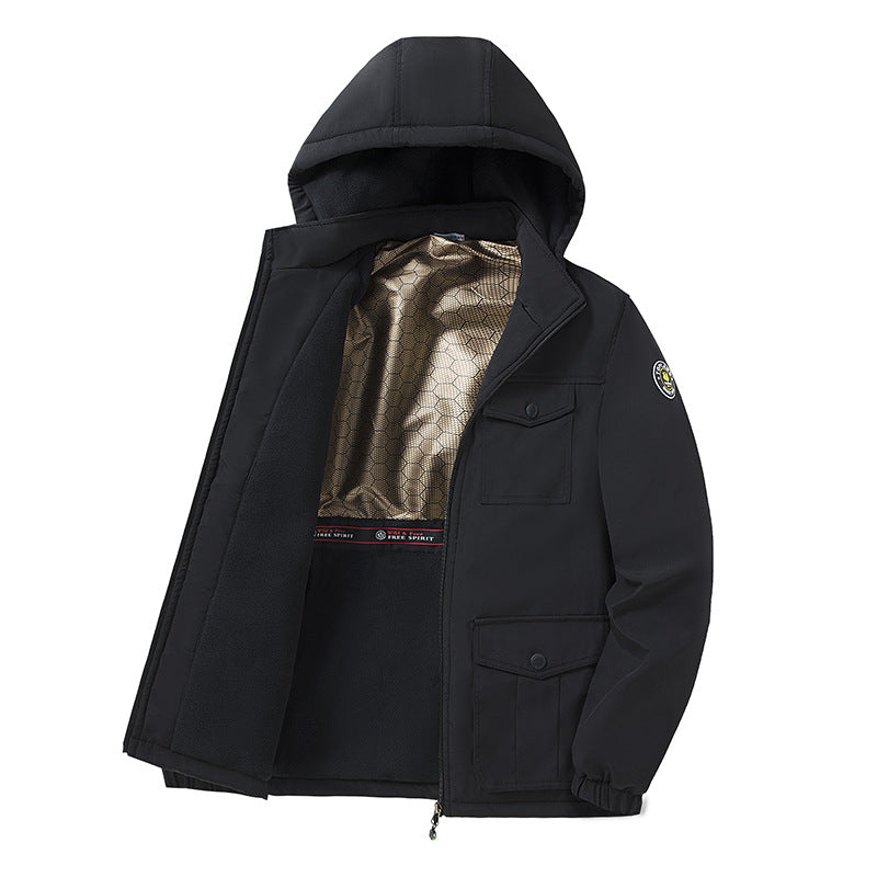 Herr Vindskyddande Fleecefodrad Parka med Huva och Multi-Function Fickor