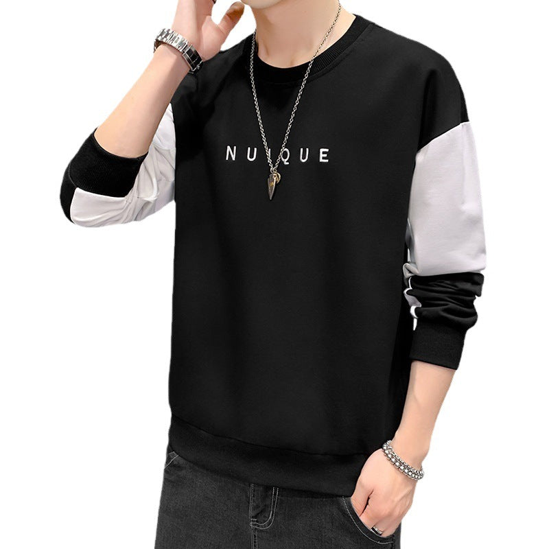 Herr Lätt Colorblock College-Tröja med Round Neck, Ribbstickade Muddar &amp; Minimalistisk Logo Embroidery