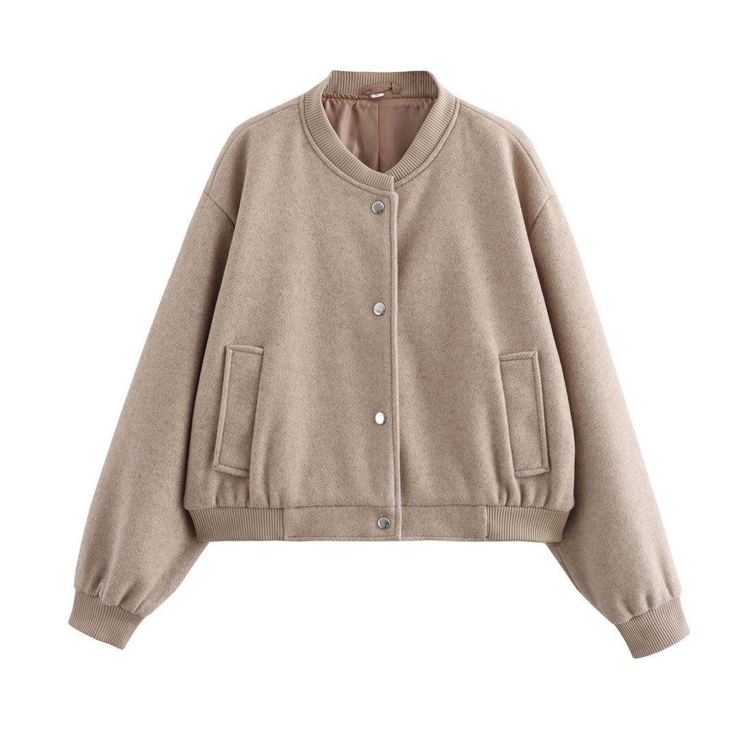 Dam 70+ Kort Ull Blend Blouson Jacka med Dragkedja, Skjort Krage och Lock Fickor