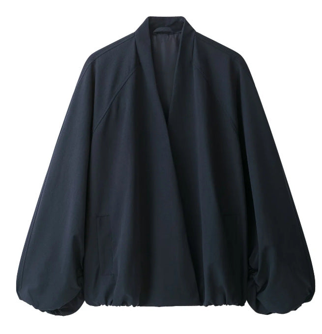 Dam Oversize Kimono Jacka med Voluminous Balloon Ärmar och Elastic Nederkant